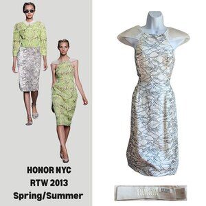 2013 HONOR NYC Garden Print Micro Sparkle Silk Midi Cocktail Dress RTW SS13 Sz 8